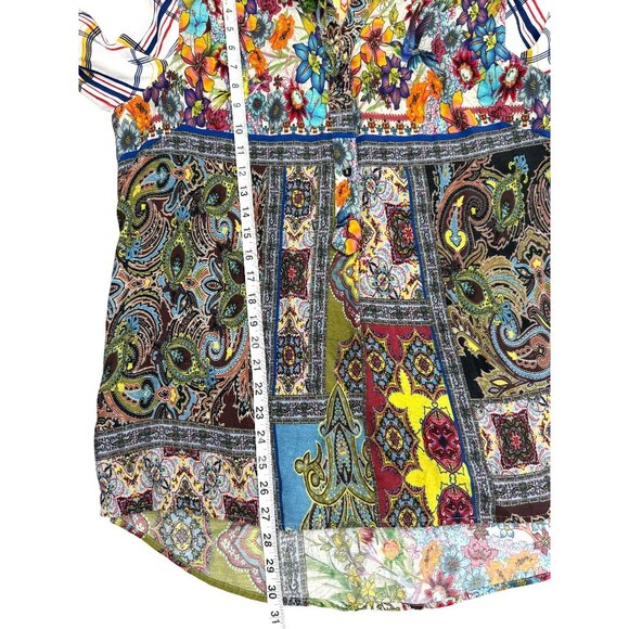 John Mark Mixed Pattern Button-Up Tunic Multicolor Top Boho Art Womens Size M - Picture 5 of 8